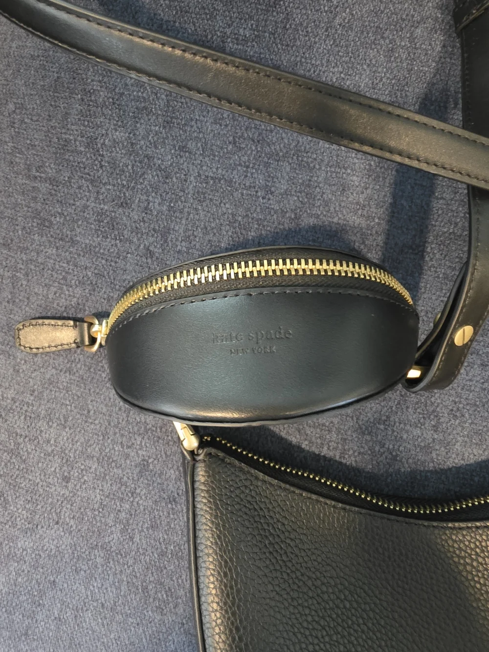Kate Spade Duo Black Leather Crescent Crossbody Bag with Gold Hardware